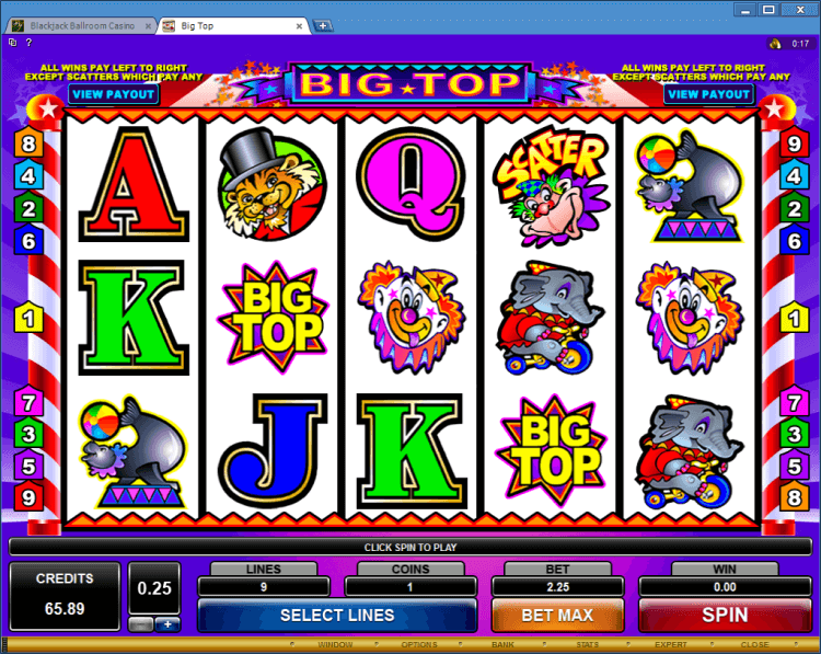 Big Top regular video slot BlackJack Ballroom