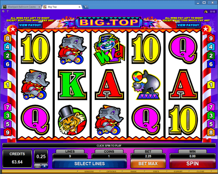 Big Top regular video slot BlackJack Ballroom