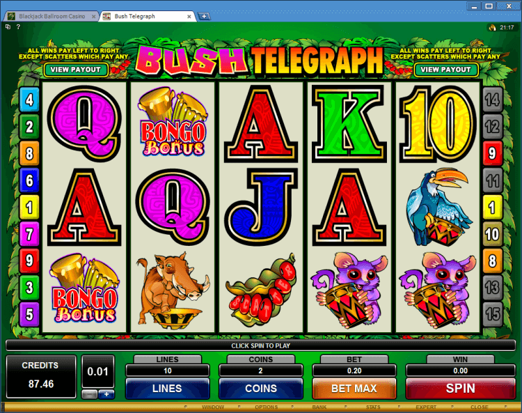 Bush Telegraph bonus slot game BlackJack Ballroom online casino