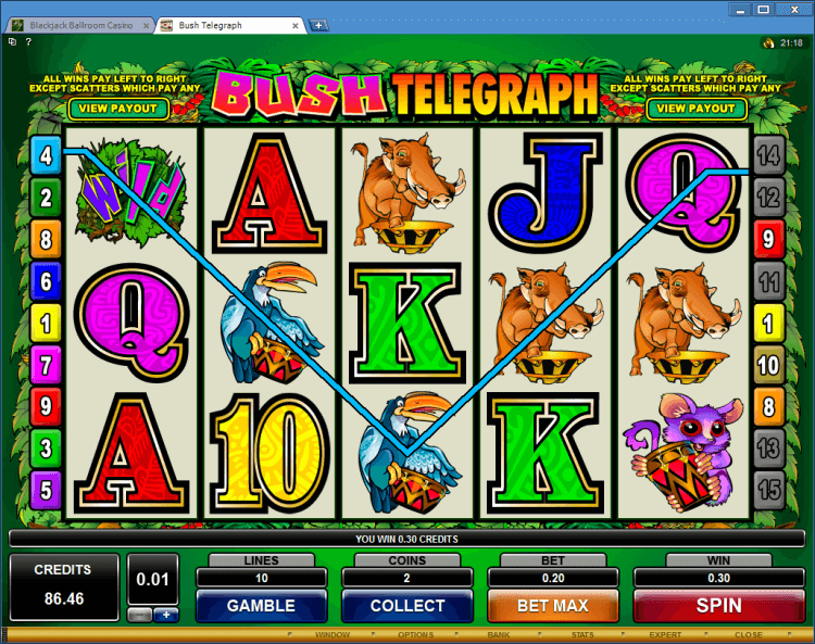 Bush Telegraph bonus slot game BlackJack Ballroom online casino