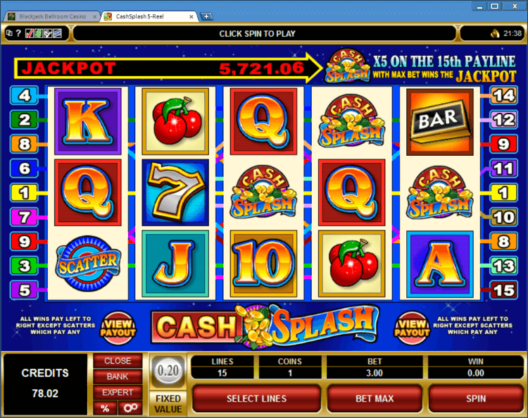 CashSplash progressive slot BlackJack Ballroom casino app