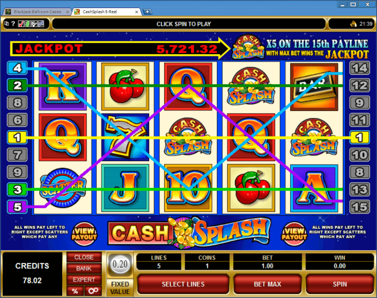 CashSplash progressive slot BlackJack Ballroom casino app