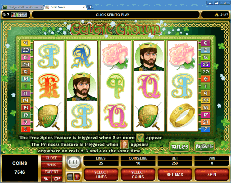 Celtic Crown bonus slot Ballroom BlackJack casino online