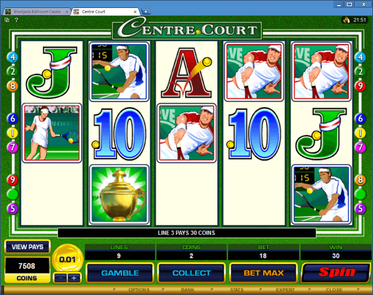 Centre Court regularvideo slot at BlackJack Ballroom online casino