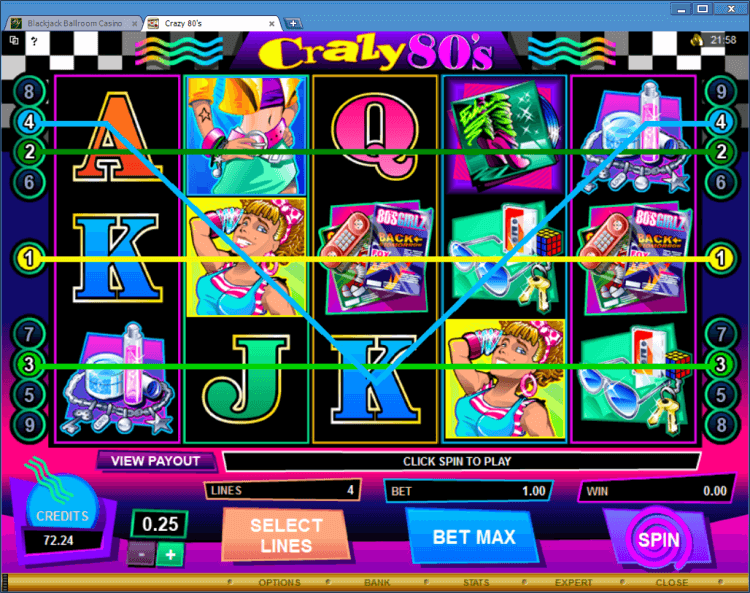 Crazy 80-s regular video slot BlackJack Ballroom online casino