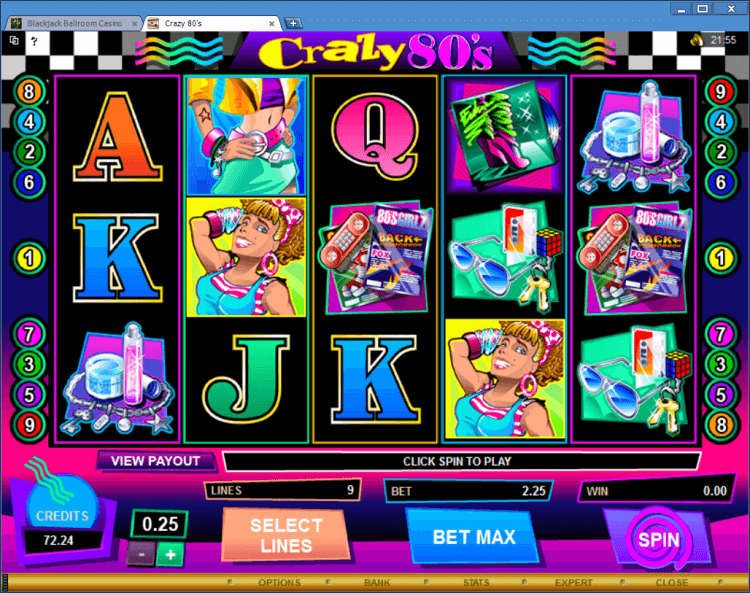 Crazy 80-s regular video slot BlackJack Ballroom online casino