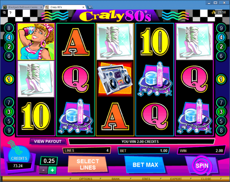 Crazy 80-s regular video slot BlackJack Ballroom online casino