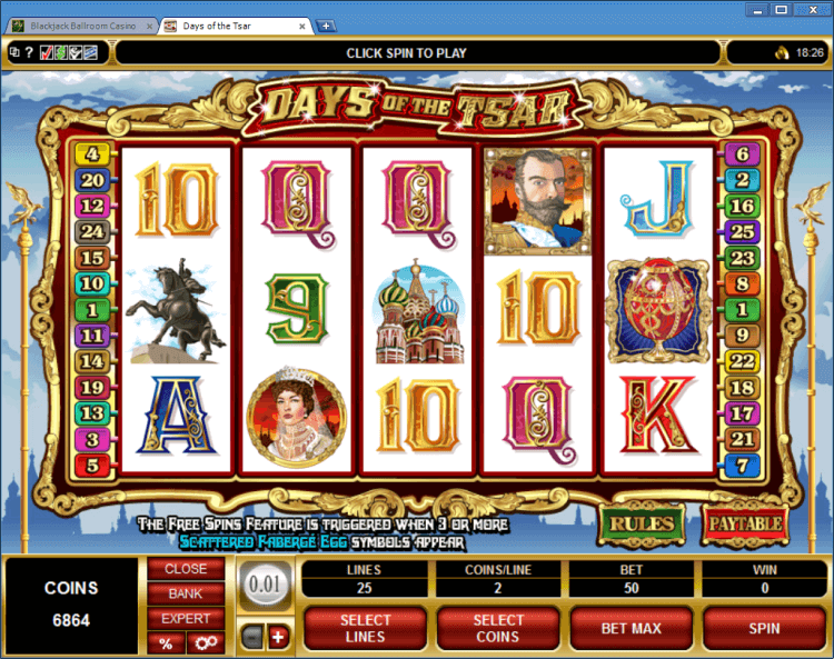 Days of the Tsar regular video slot BlackJack Ballroom online casino