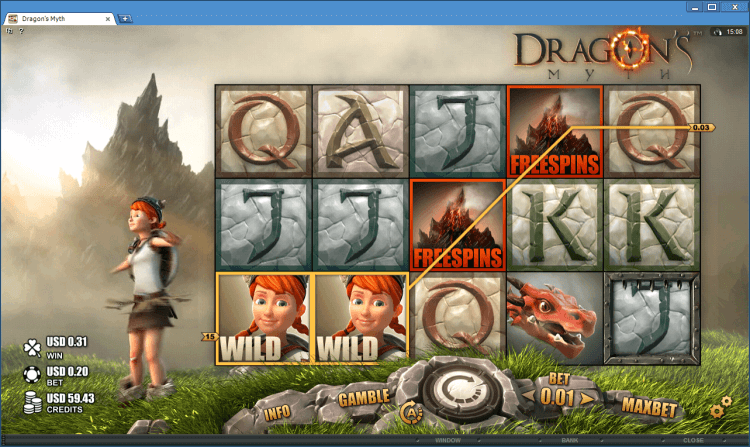 Dragon&#8217;s Myth bonus slot at online casino application BlackJack Ballroom