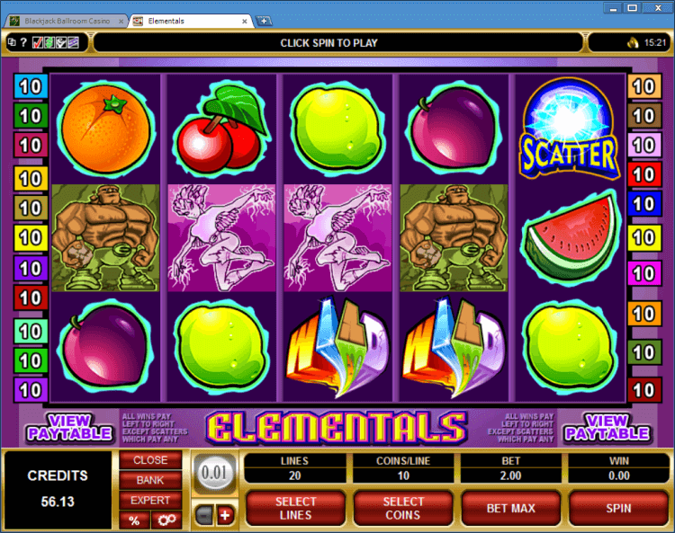 Elementals regular video slot BlackJack Ballroom online casino application