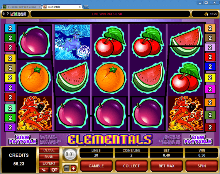 Elementals regular video slot BlackJack Ballroom online casino application