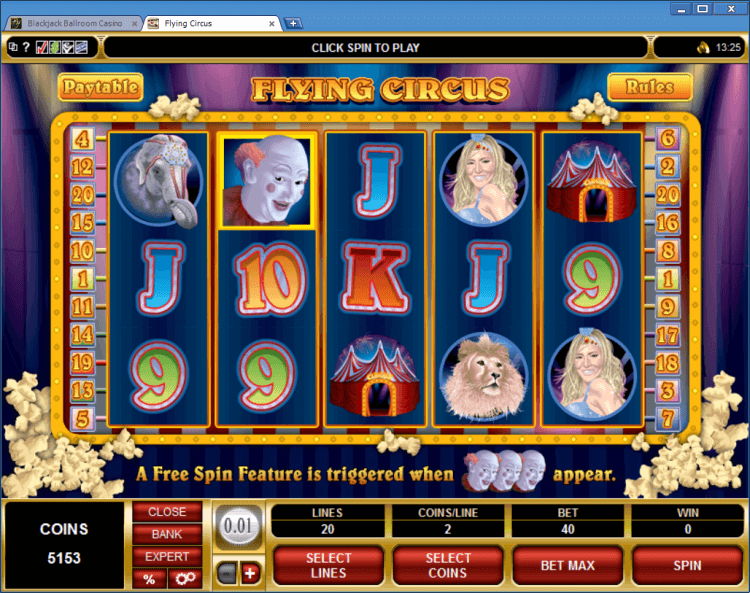 Flying Circus regular video slot BlackJack Ballroom online casino