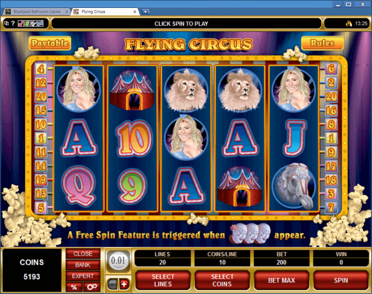Flying Circus regular video slot BlackJack Ballroom online casino