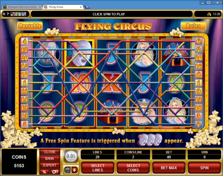 Flying Circus regular video slot BlackJack Ballroom online casino