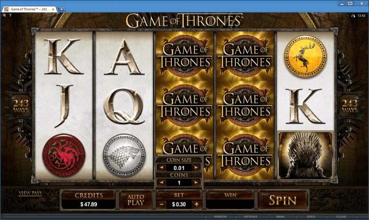 Game of Thrones 243 Ways bonus slot at the online casino application BlackJack Ballroom