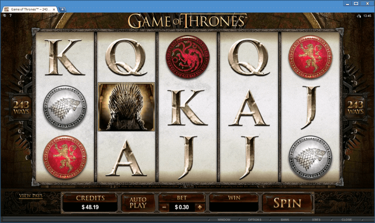 Game of Thrones 243 Ways bonus slot at the online casino application BlackJack Ballroom