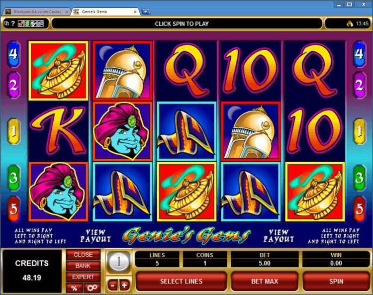 Genie&#8217;s Gems regular video slot BlackJack Ballroom online casino application