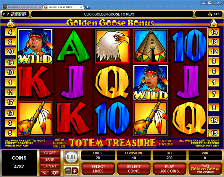 Golden Goose Totem Treasure bonus slot online casino BlackJack Ballroom