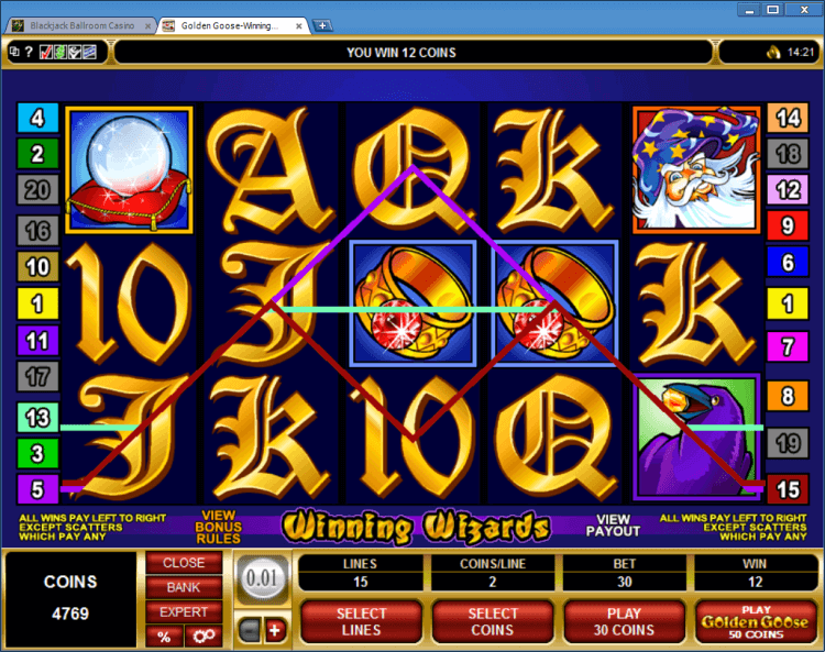 Golden Goose Winning Wizards bonus slot BlackJack Ballroom online casino