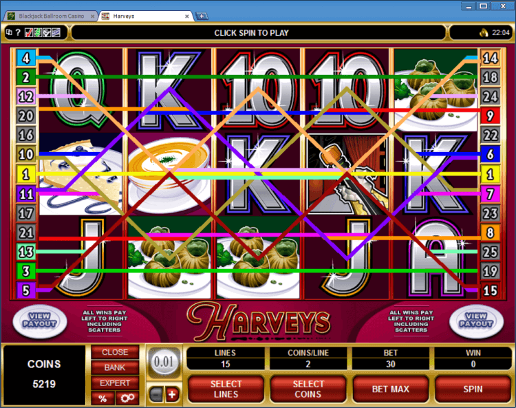 Harveys regular video slot BlackJack Ballroom online casino