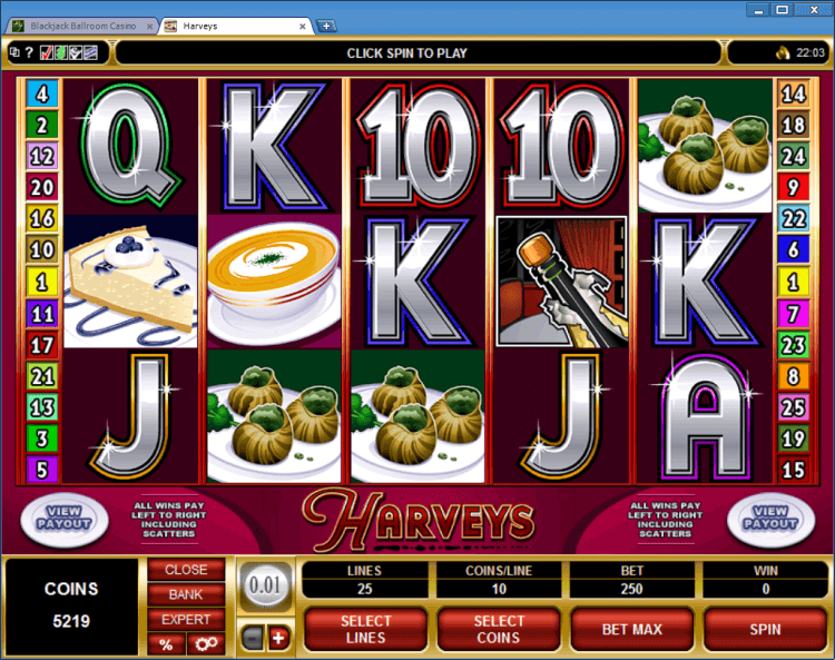 Harveys regular video slot BlackJack Ballroom online casino