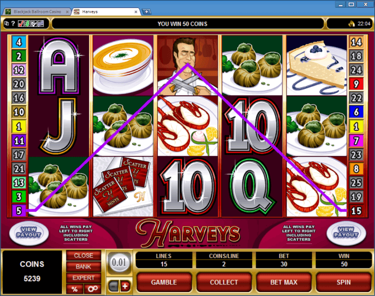 Harveys regular video slot BlackJack Ballroom online casino