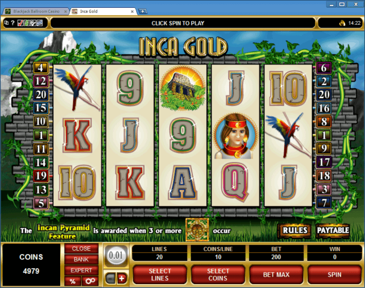 Inca Gold bonus slot BlackJack Ballroom online casino