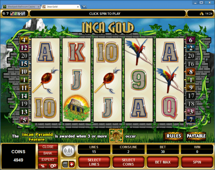 Inca Gold bonus slot BlackJack Ballroom online casino