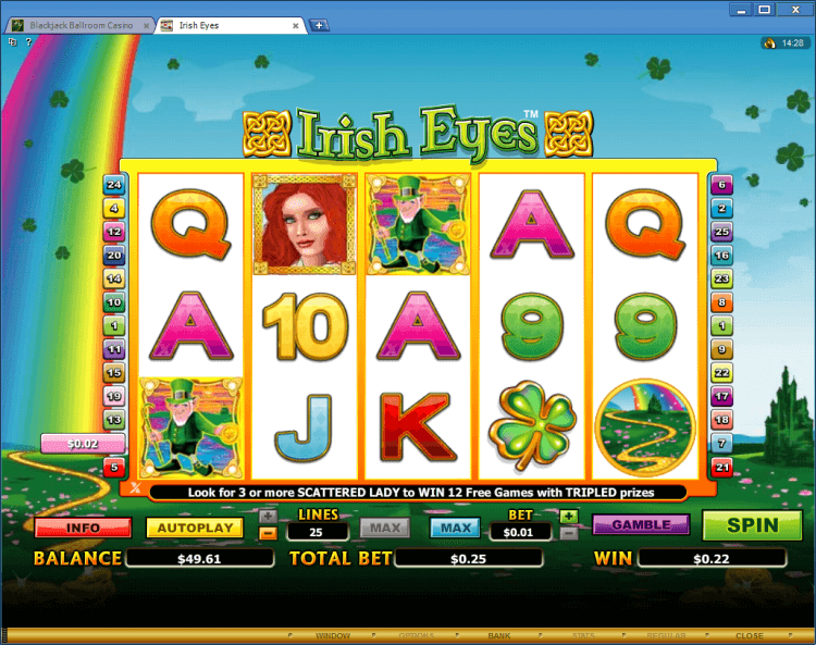 Irish Eyes bonus slot BlackJack Ballroom online casino app