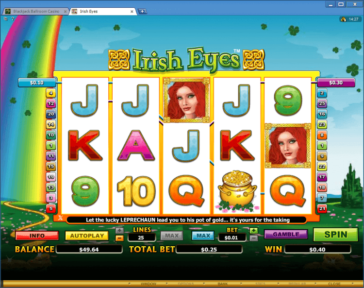 Irish Eyes bonus slot BlackJack Ballroom online casino app