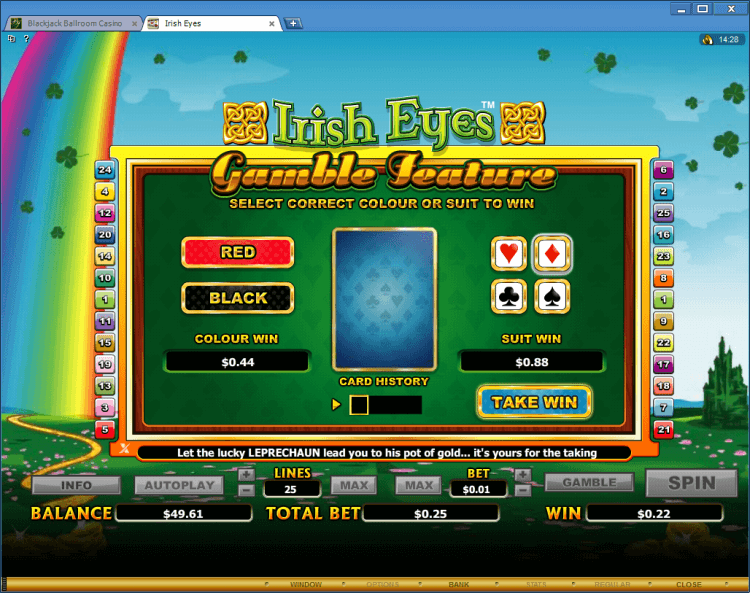 Irish Eyes bonus slot BlackJack Ballroom online casino app