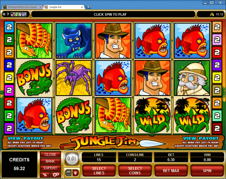 Jungle Jim bonus slot BlackJack Ballroom online casino application