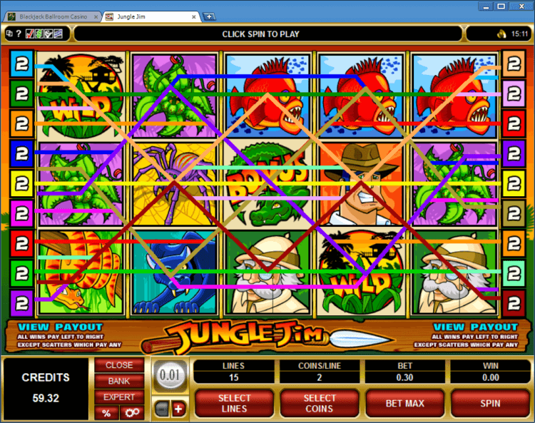 Jungle Jim bonus slot BlackJack Ballroom online casino application
