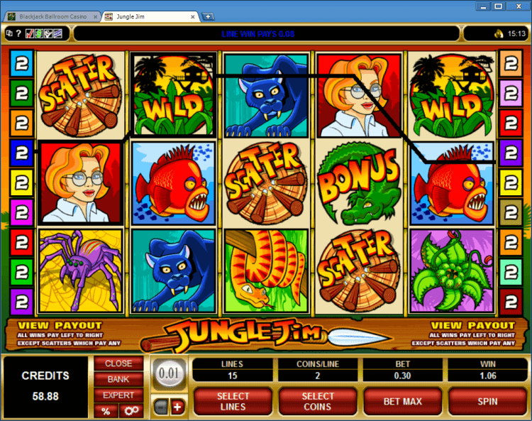 Jungle Jim bonus slot BlackJack Ballroom online casino application