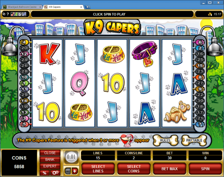 K9 Capers bonus slot BlackJack Ballroom online casino applicaion