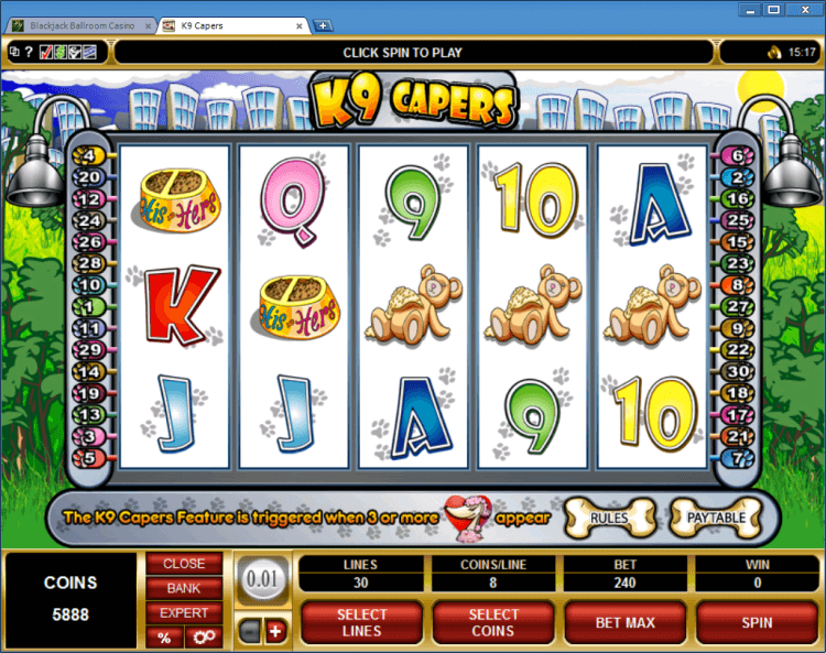 K9 Capers bonus slot BlackJack Ballroom online casino applicaion