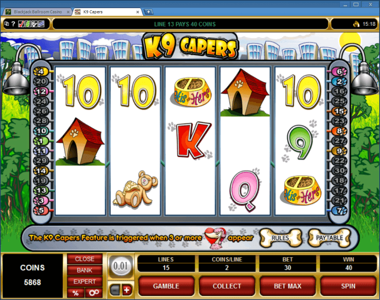 K9 Capers bonus slot BlackJack Ballroom online casino applicaion