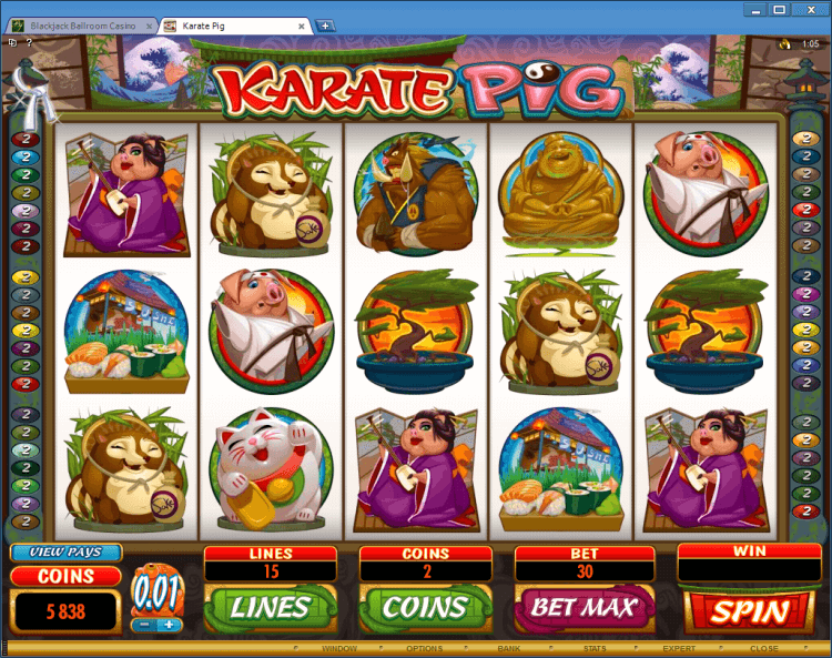 Karate Pig bonus slot casino online gambling BlackJack Ballroom win