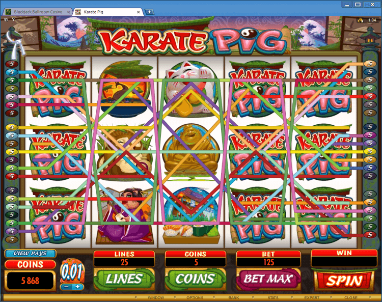 Karate Pig bonus slot casino online gambling BlackJack Ballroom win