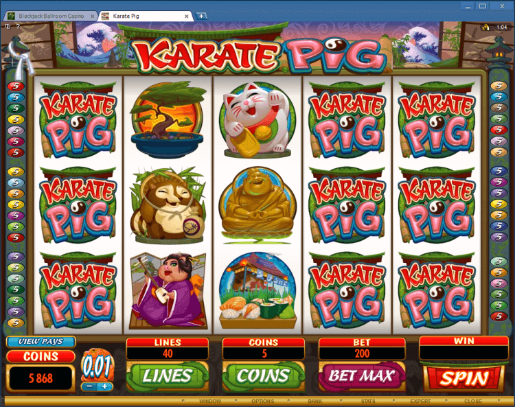 Karate Pig bonus slot casino online gambling BlackJack Ballroom win