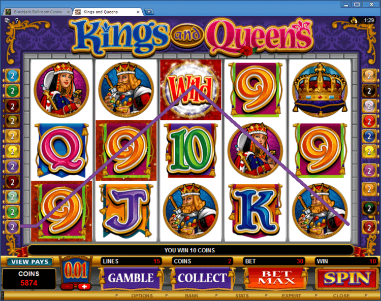 Kings and Queens regular video slot BlackJack Ballroom online casino application