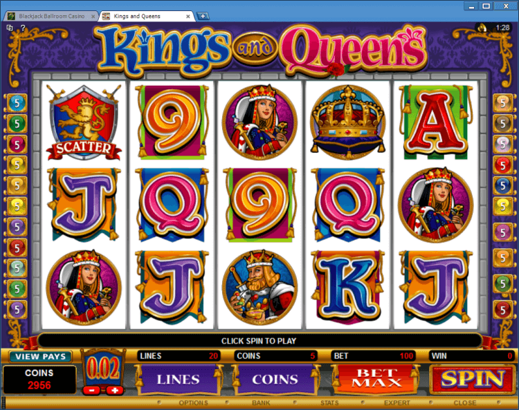 Kings and Queens regular video slot BlackJack Ballroom online casino application