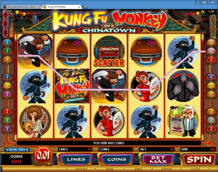 Kung Fu Monkey bonus slot BlackJack Ballroom gambling online