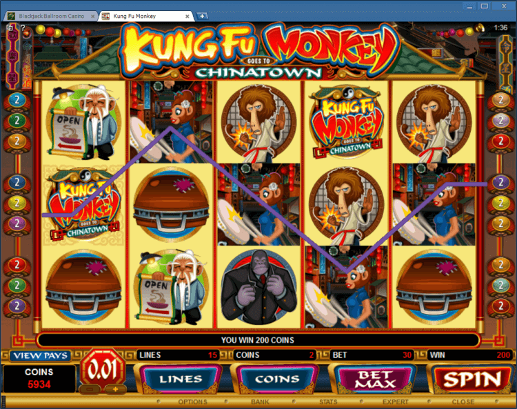 Kung Fu Monkey bonus slot BlackJack Ballroom gambling online