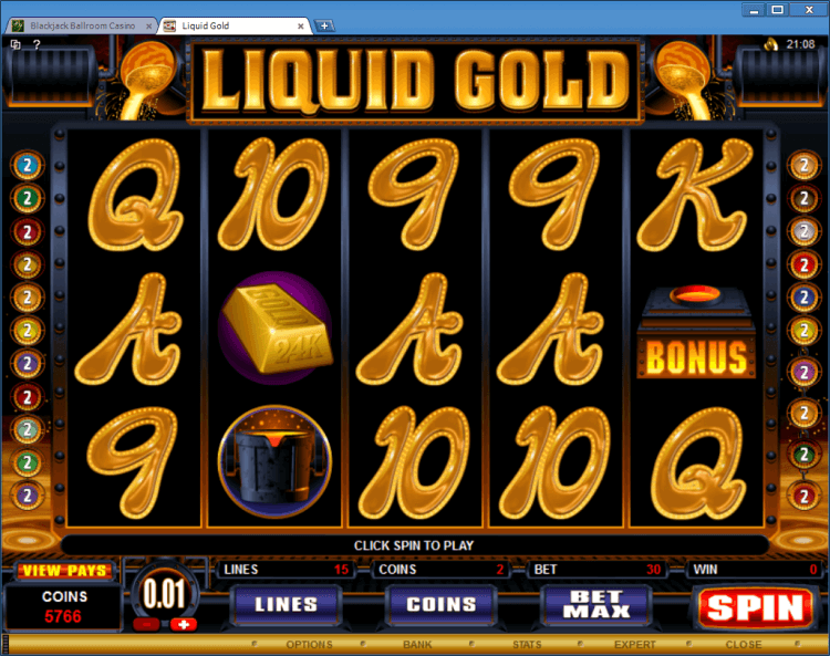 Liquid Gold bonus slot BlackJack Ballroom online casino application