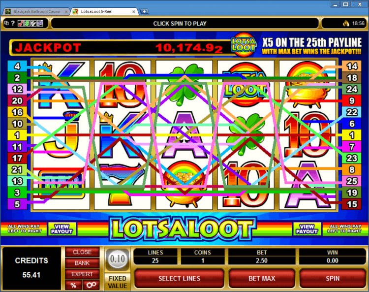 Lots a Loot progressive slot BlackJack Ballroom online casino application