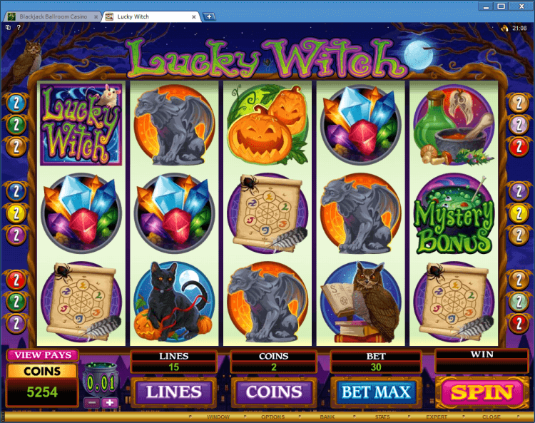 Lucky Witch bonus game BlackJack Ballroom online casino app