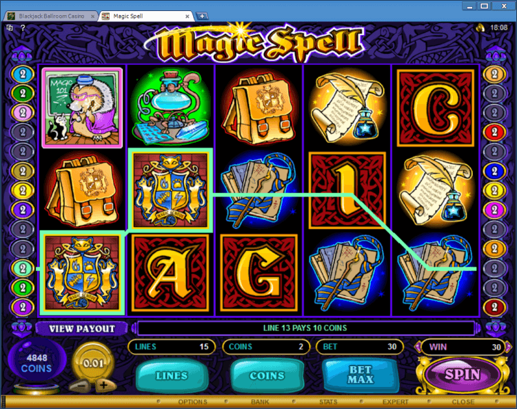 Magic Spell bonus slot BlackJack Ballroom online casino application