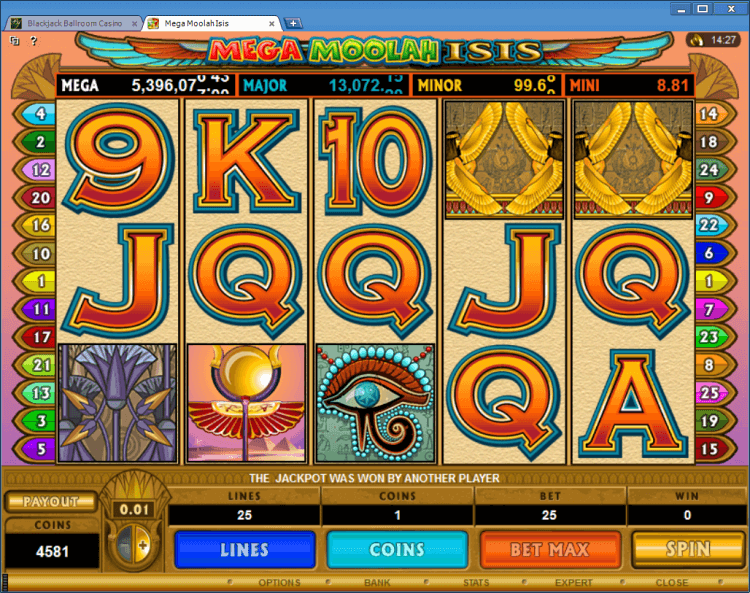 Mega Moolah Isis progressive slot BlackJack Ballroom online casino app