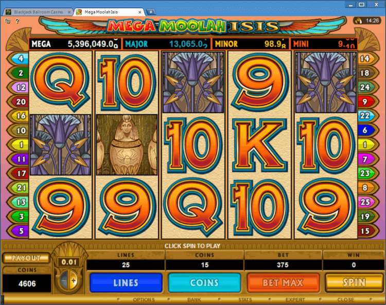 Mega Moolah Isis progressive slot BlackJack Ballroom online casino app